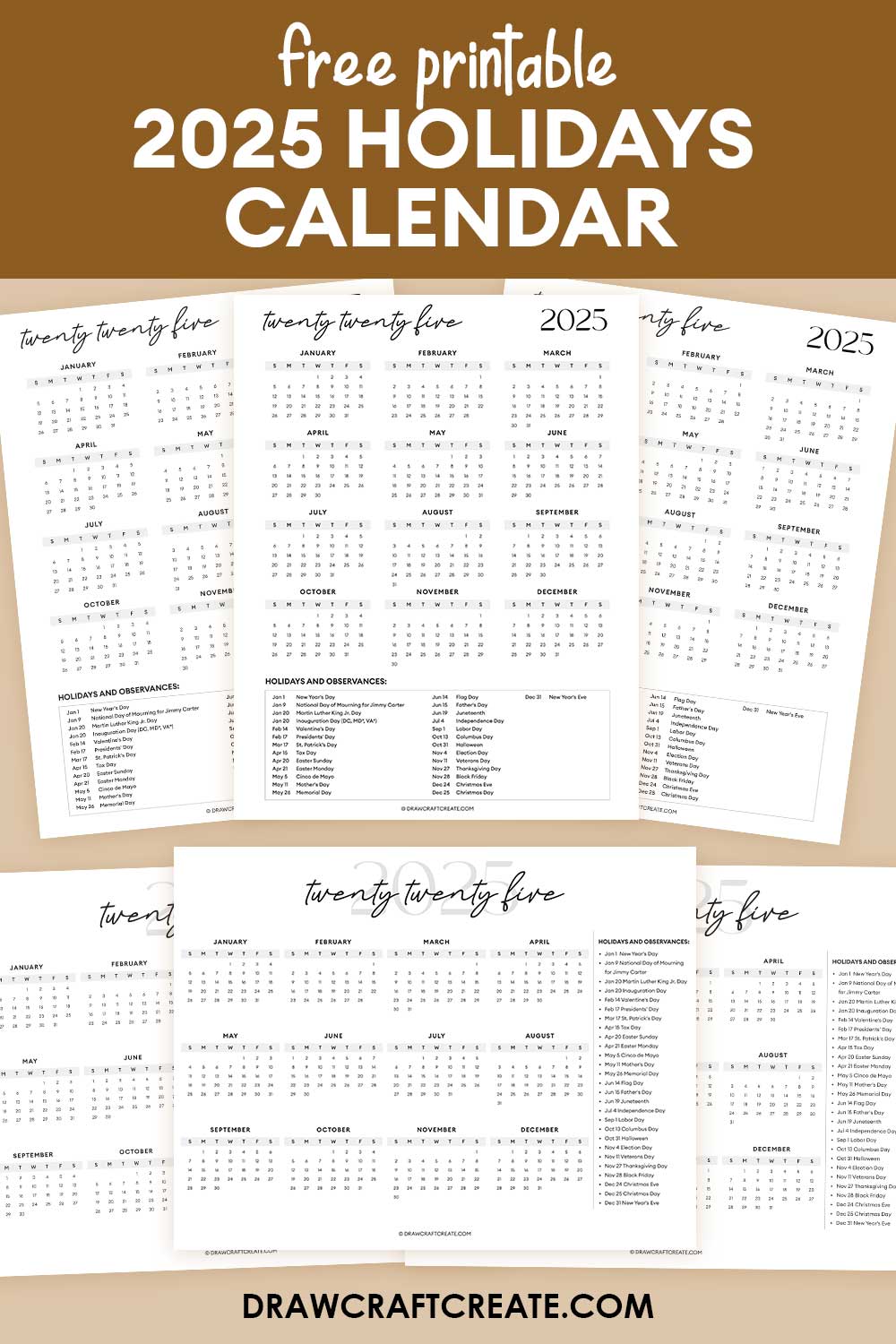 2025 Calendar With Holidays Free Printable