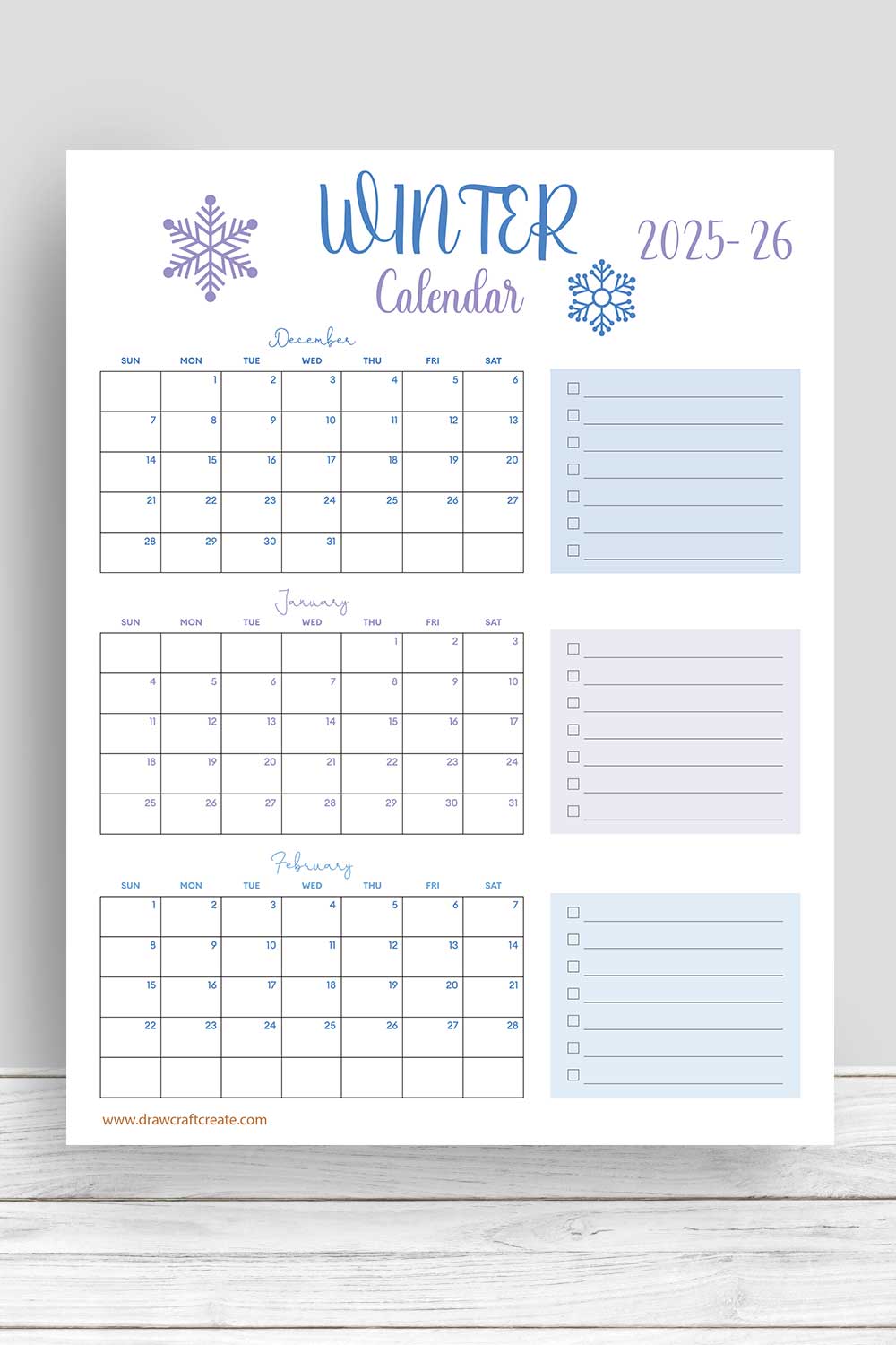 2025 Winter Calendars