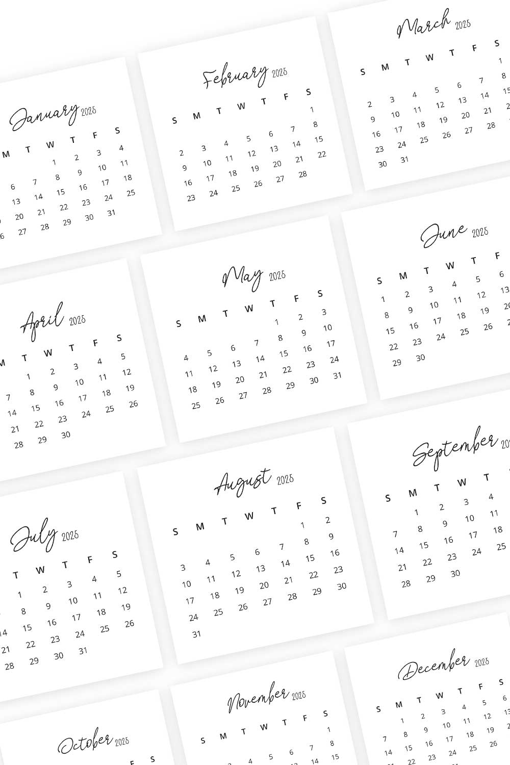 2025 mini calendar card printable