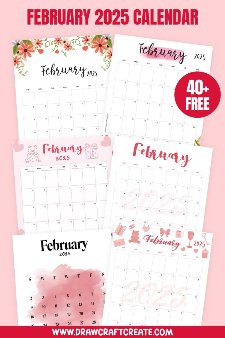 February 2025 Calendars Printable 40+ Free PDF Draw Craft Create