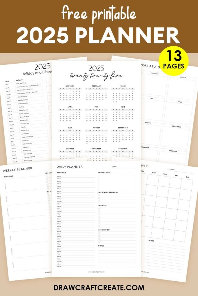 Free 2025 Planner Printables - Draw Craft Create