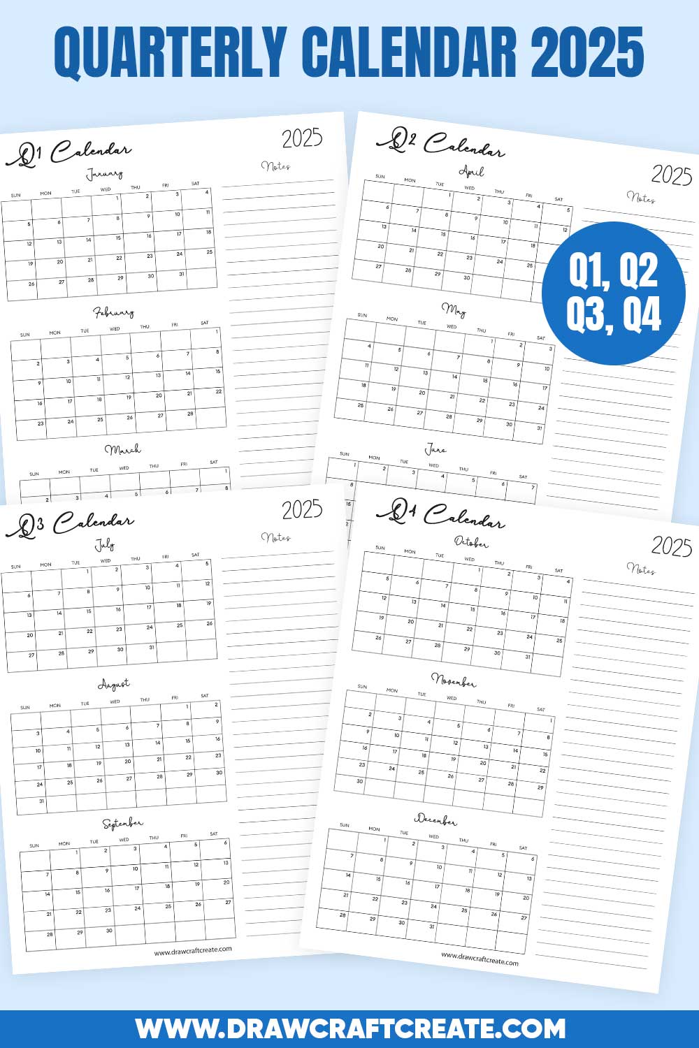 Free 2025 Quarterly Calendar Printable