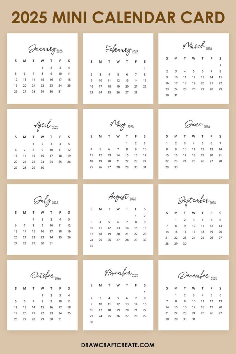 Free Printable 2025 Mini Calendar Card Draw Craft Create