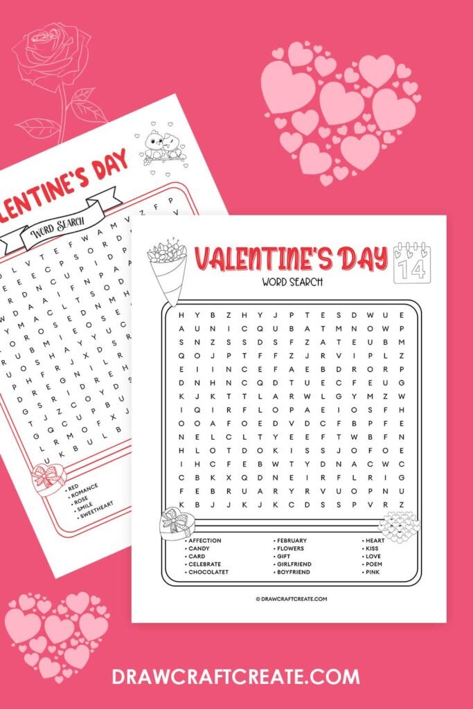 Free Printable Valentine's Day Word Search - Draw Craft Create