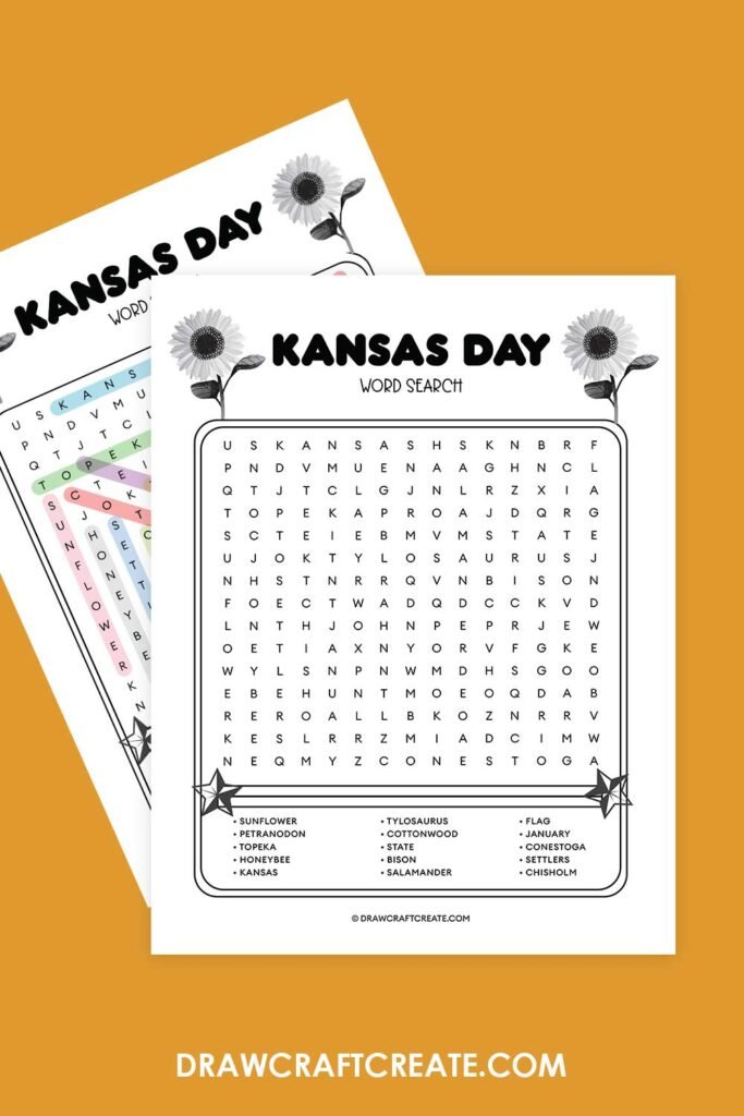 Kansas Day Word Search Printable Free - Draw Craft Create