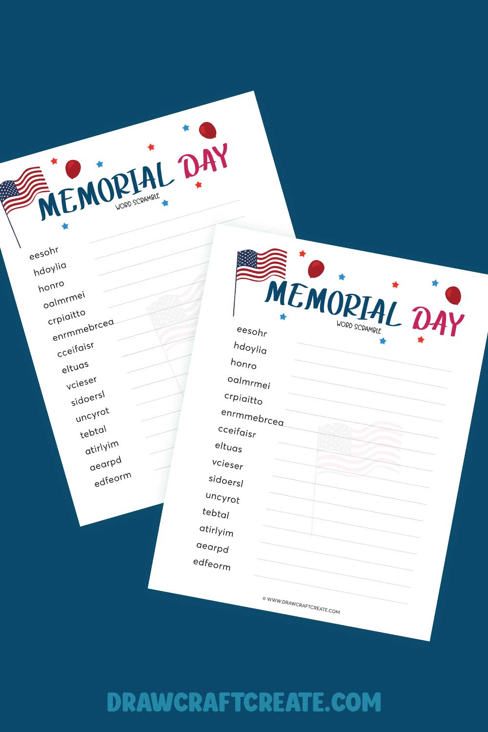 Memorial Day Word Scramble Printable