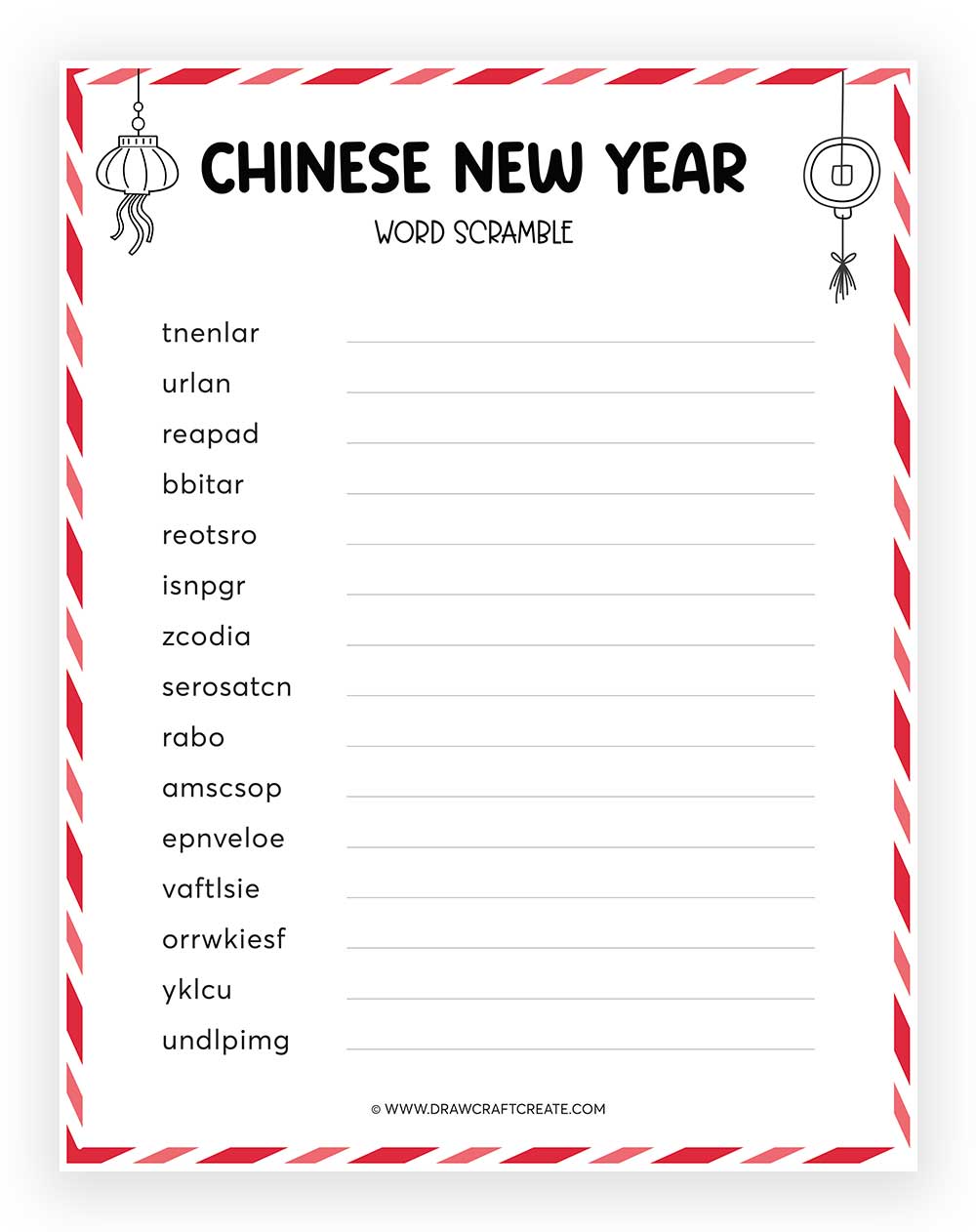 Printable Chinese New Year Word Scramble