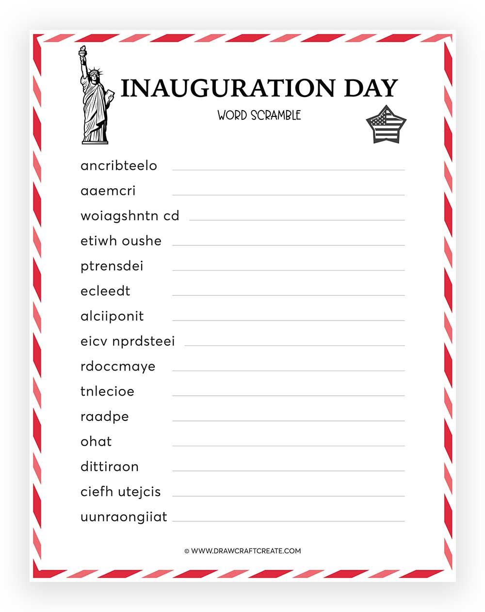 Printable Inauguration Day Word Scramble