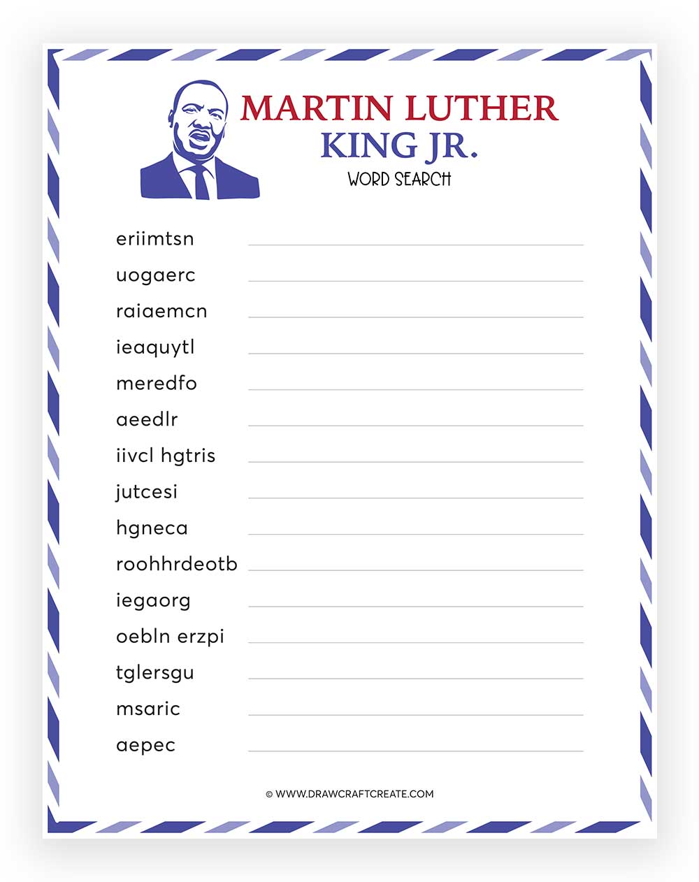 Printable Martin Luther King Jr Word Scramble