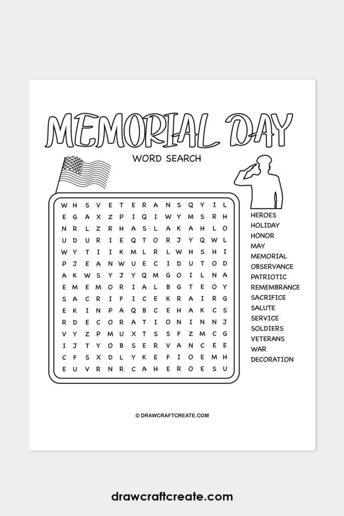 Memorial Day Word Search Printable - Draw Craft Create