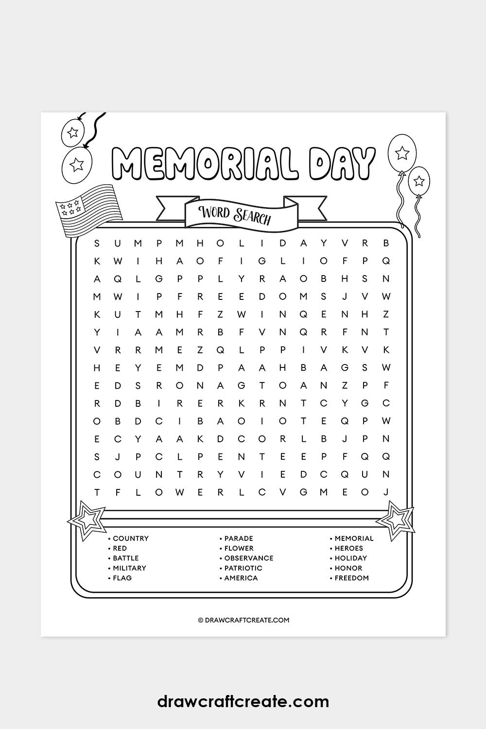 Printable Memorial Day Word Search