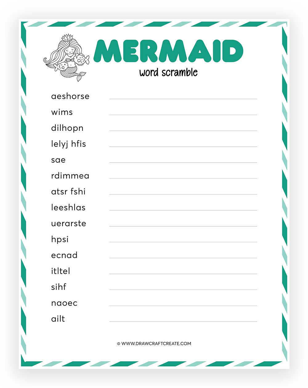 Printable Mermaid Word Scramble