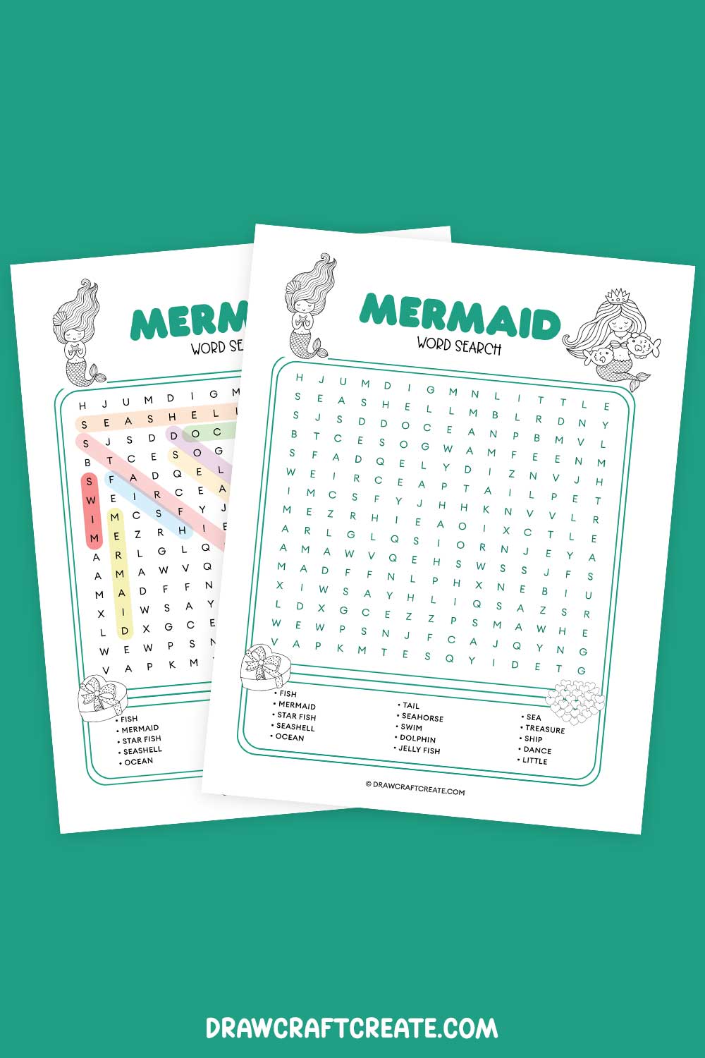 Printable Mermaid Word Search Answer