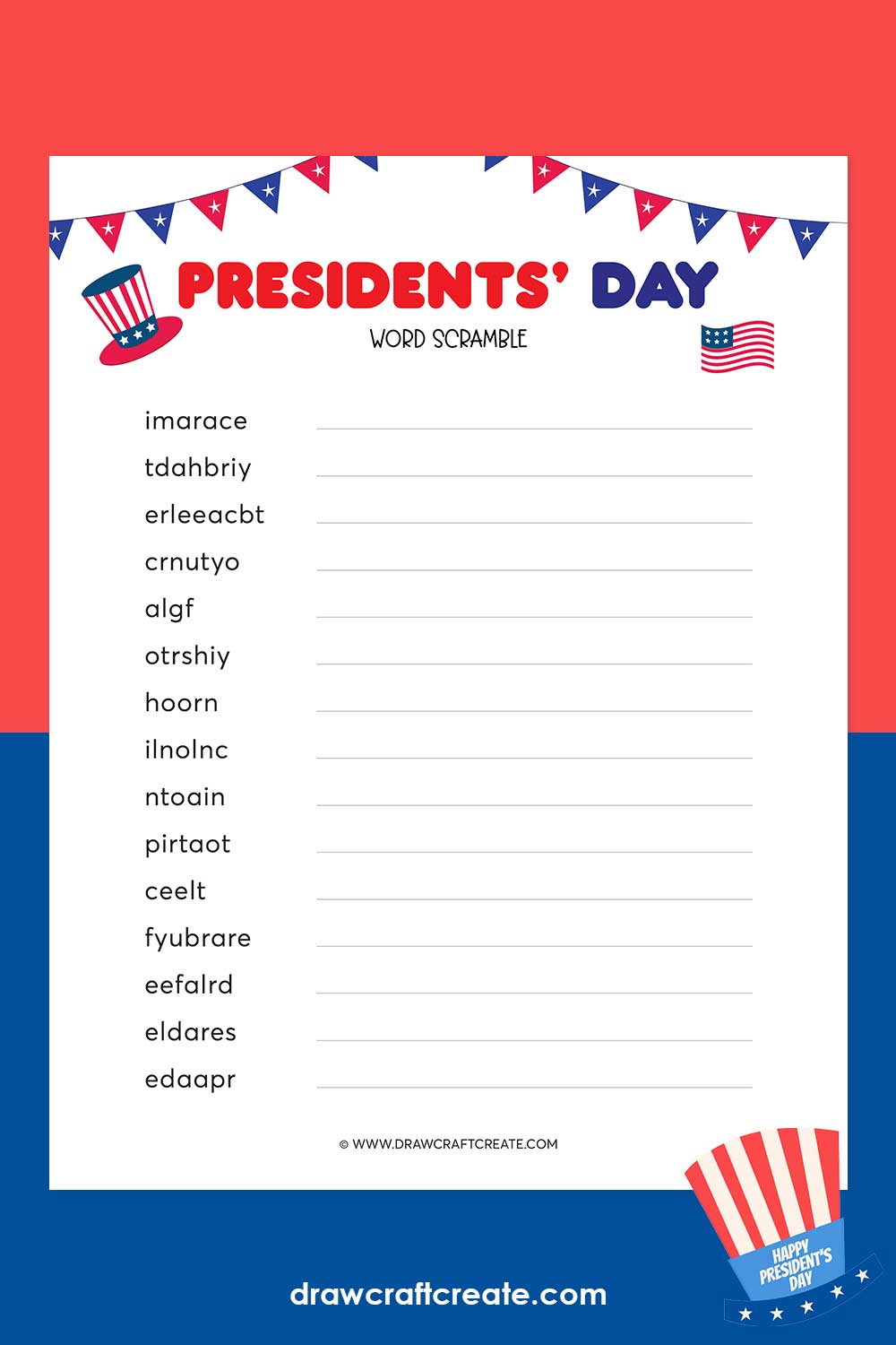 Printable Presidents Day Word Scramble