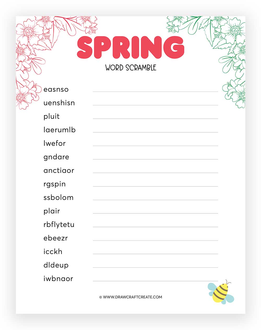 Printable Spring Word Scramble