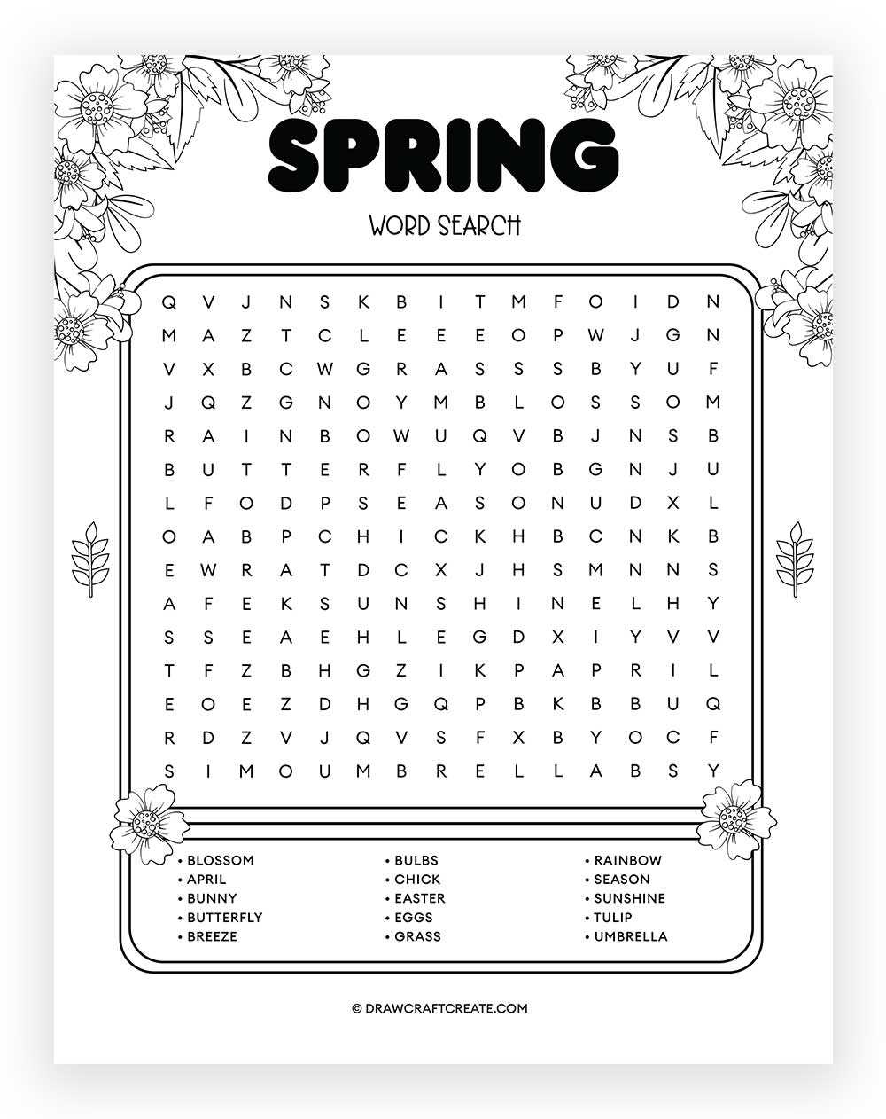 Printable Spring Word Search