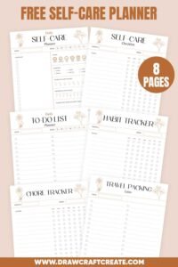 Self Care Planner Checklist Printable (8 Pages) - Draw Craft Create