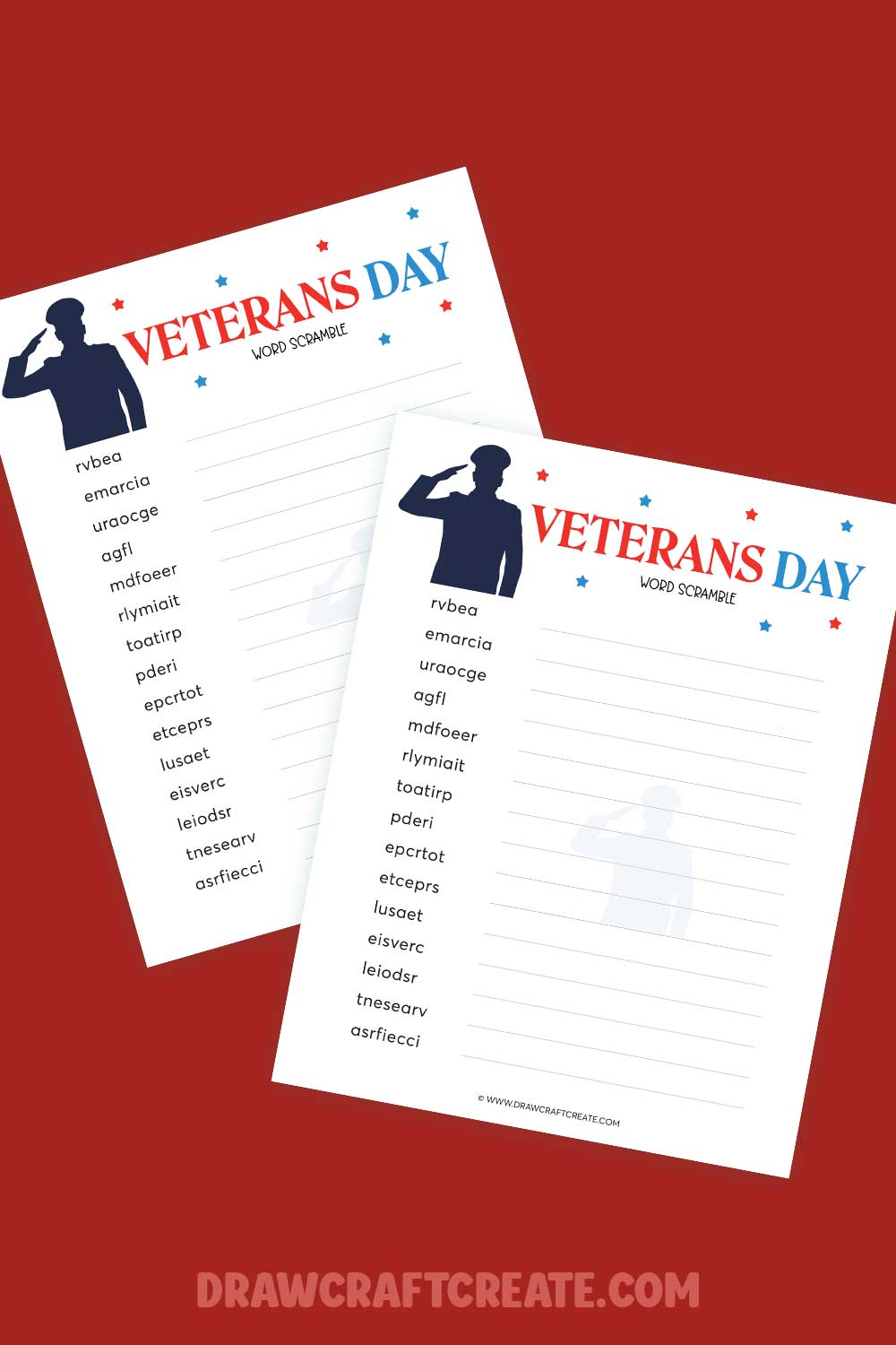 Veterans Day Word Scramble Printable