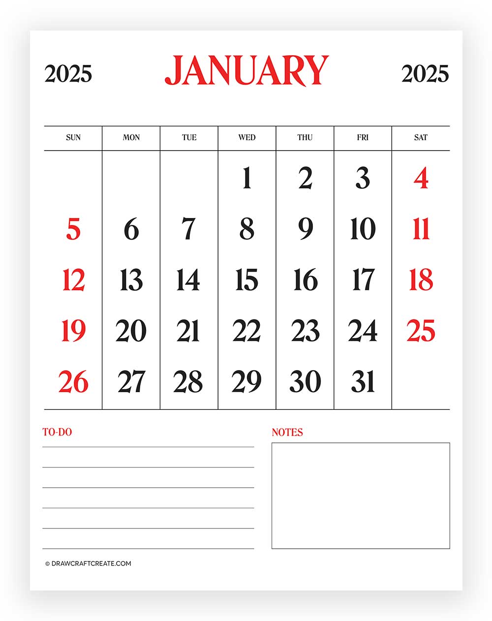 january 2025 calendar