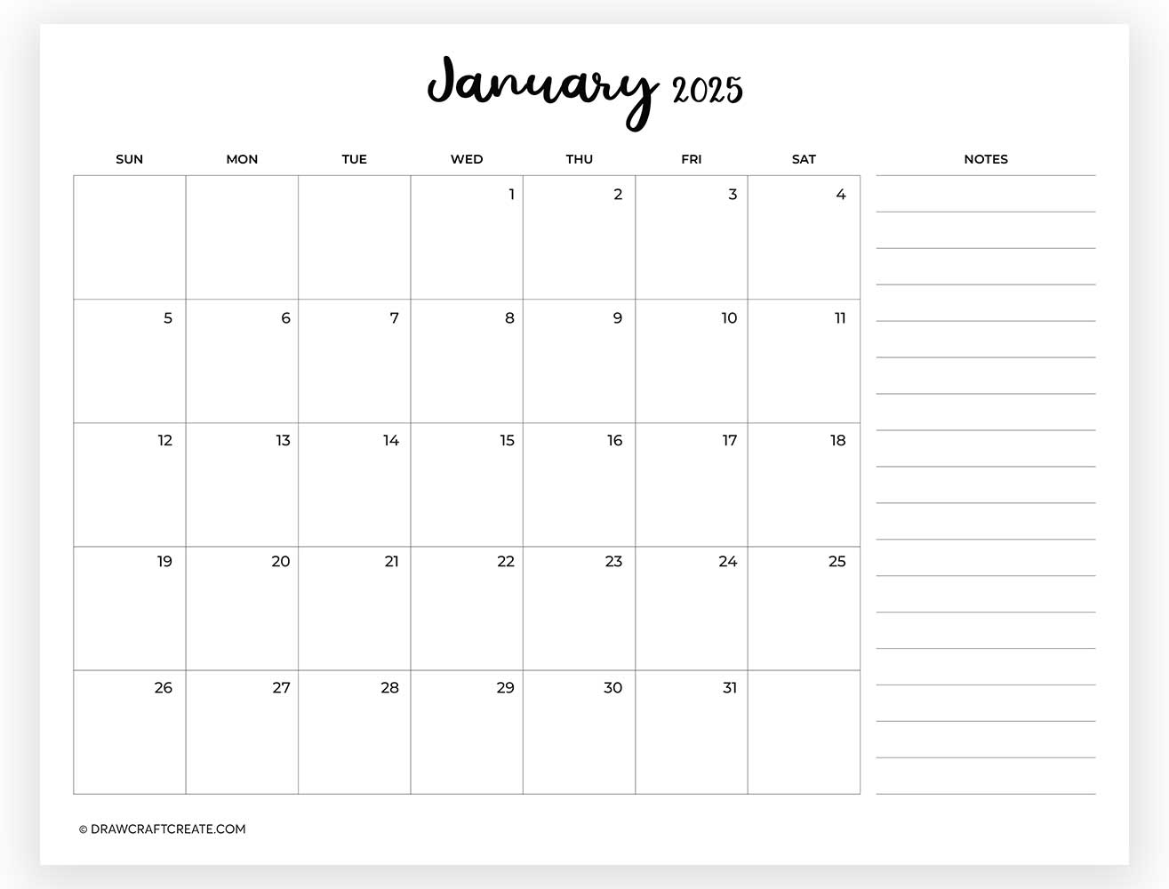 january 2025 calendar