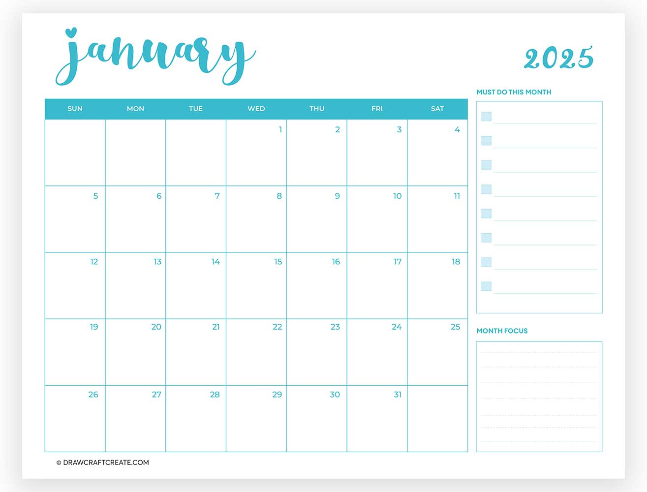 january 2025 calendar