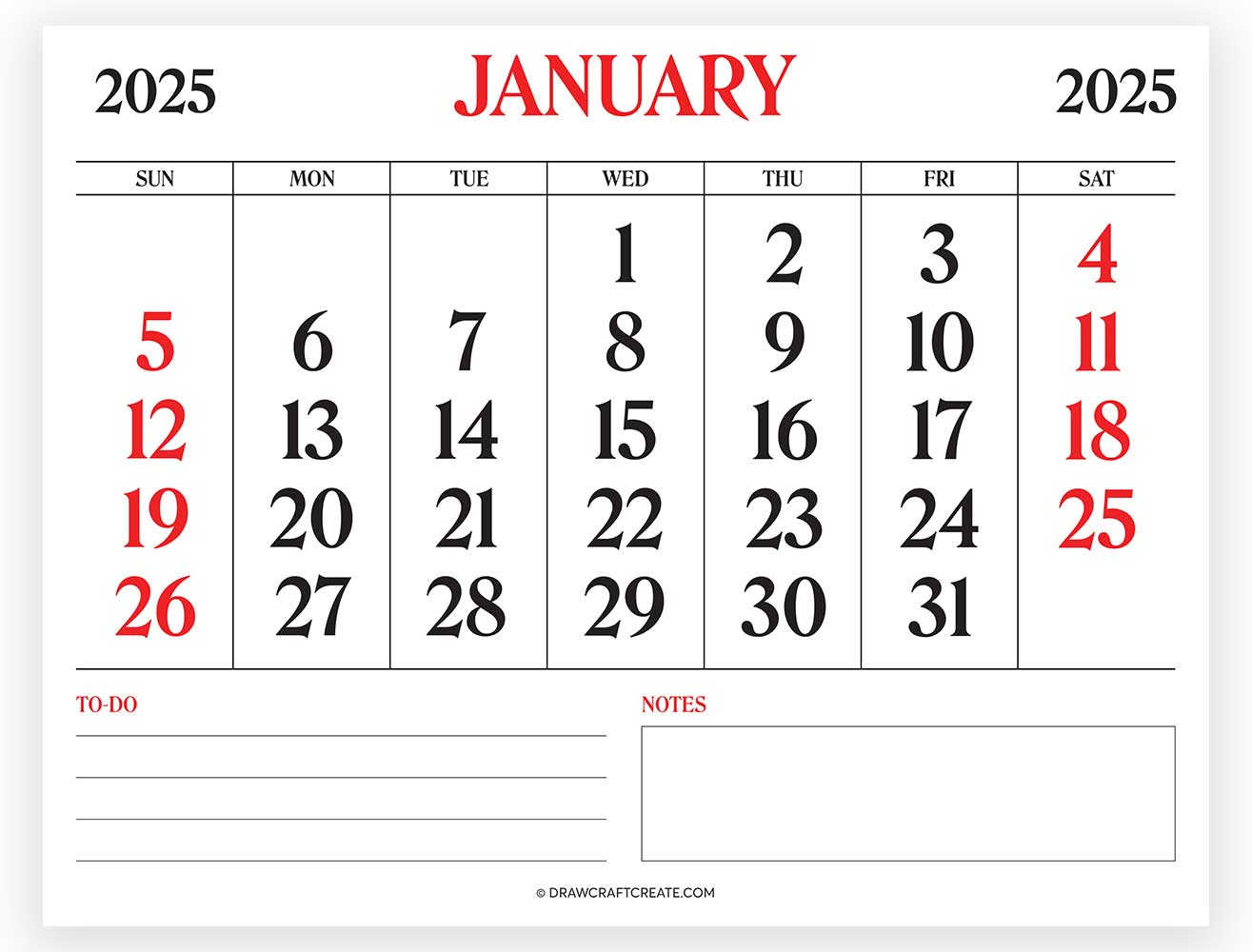 january 2025 calendar