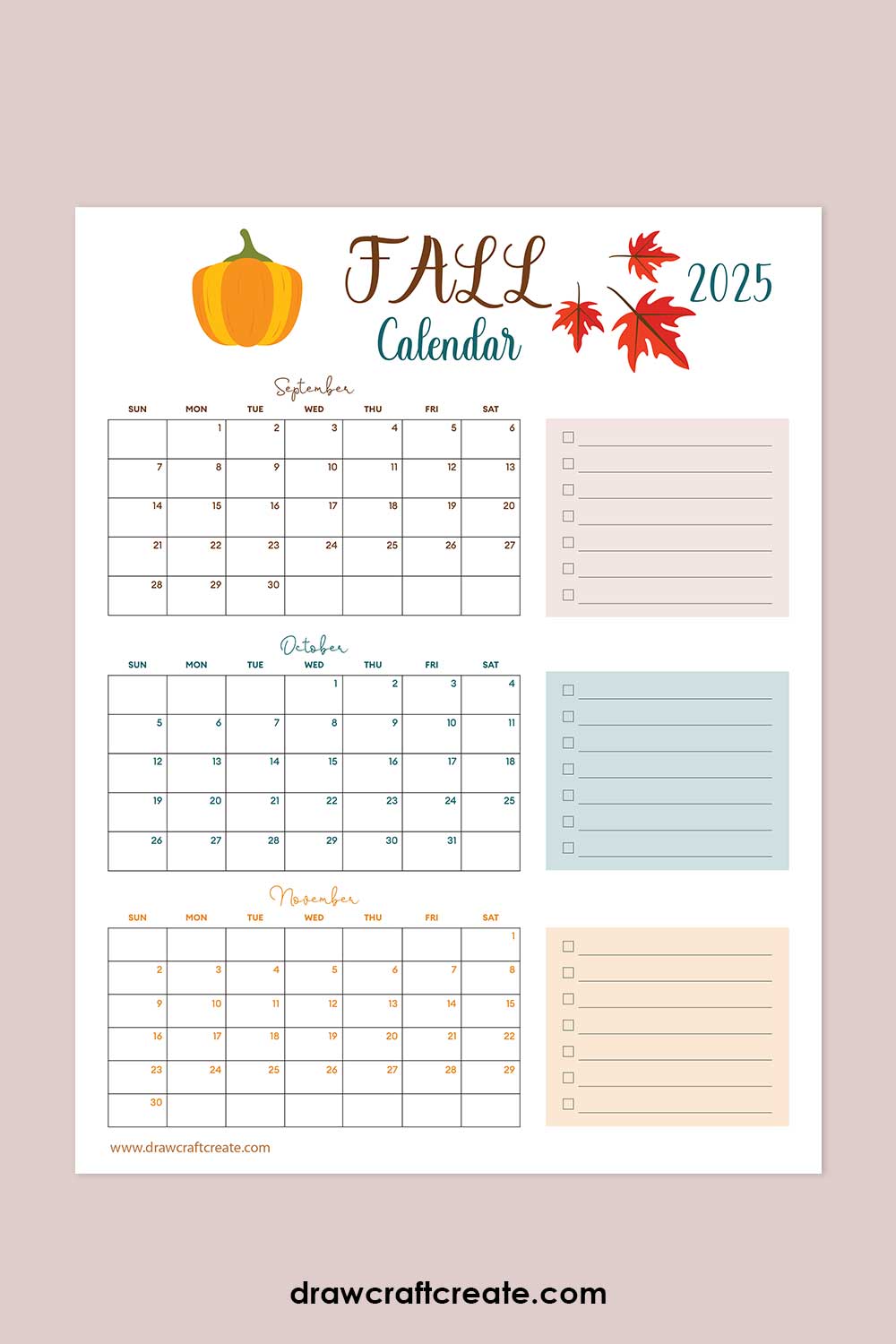 printable 2025 fall calendar