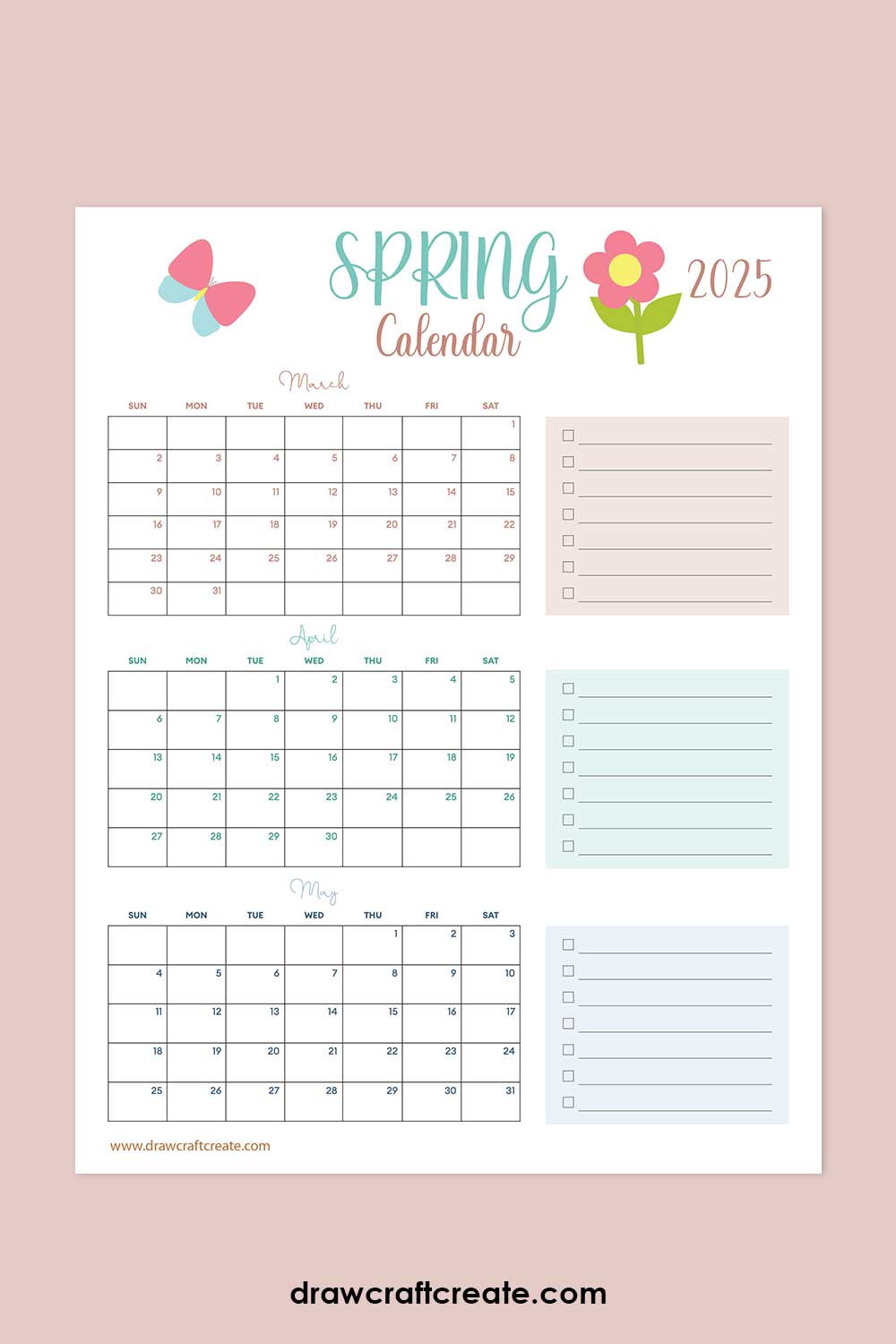 printable 2025 spring calendar