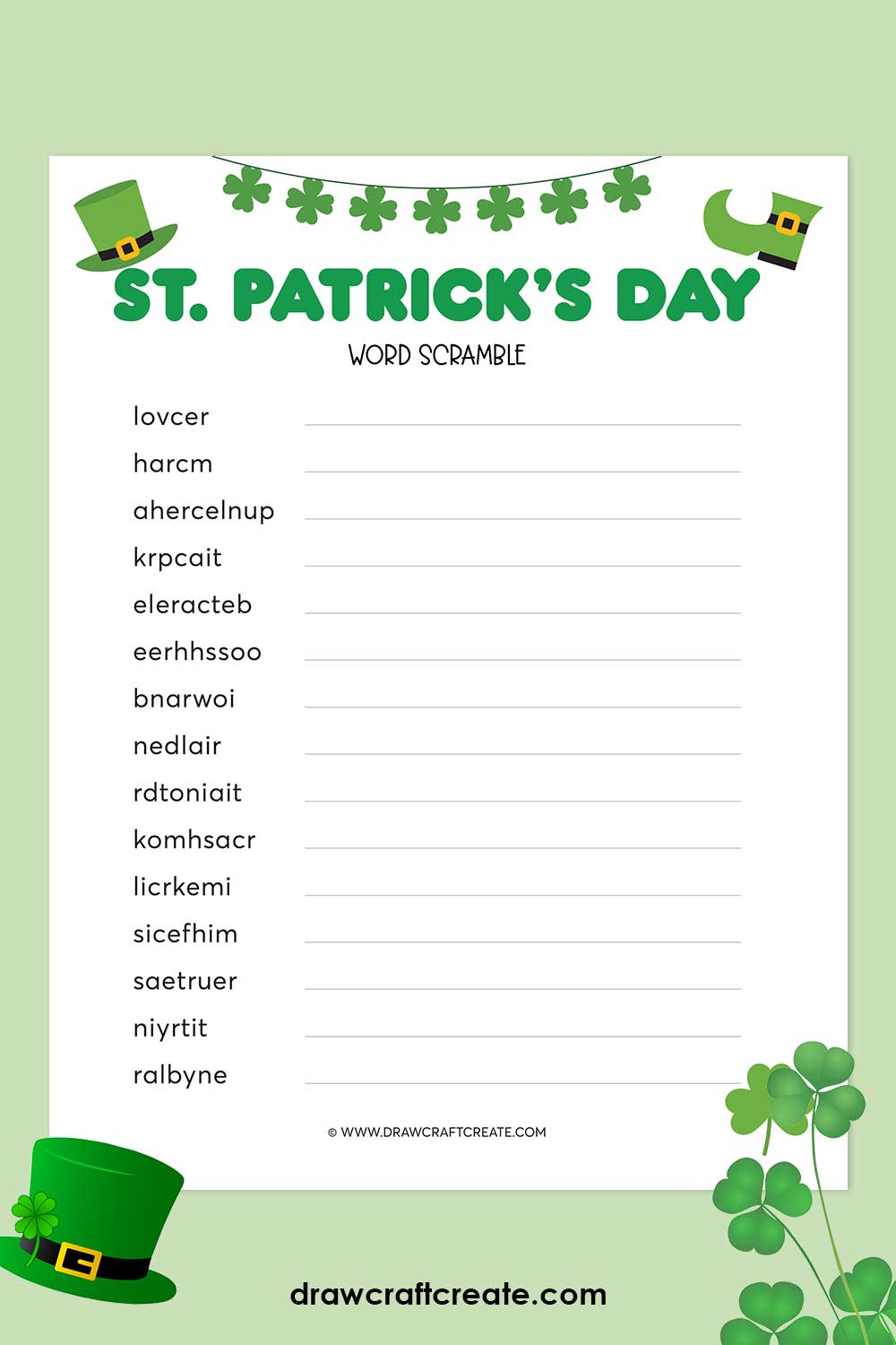 printable St. Patrick's Day word scramble