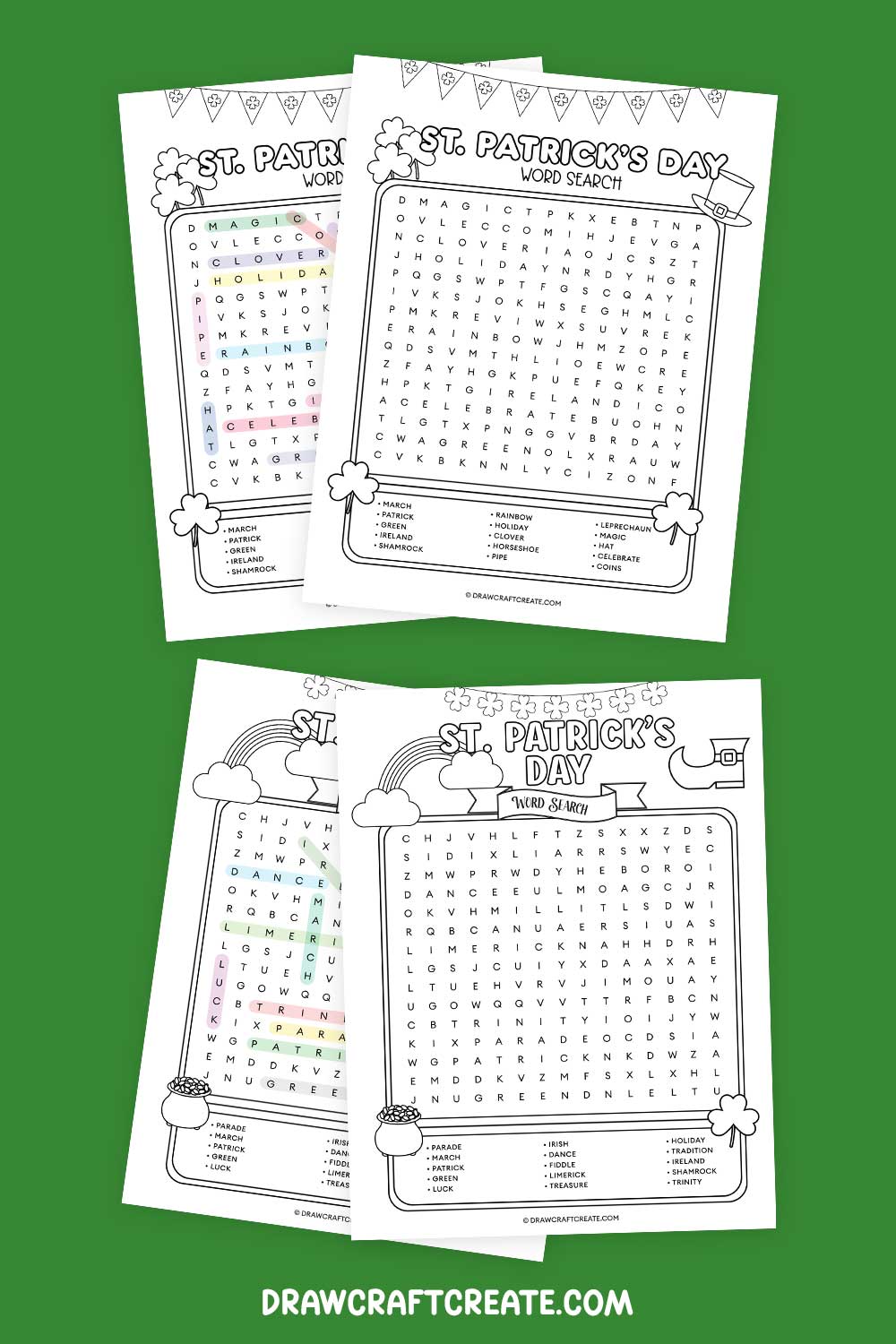 printable St. Patrick's Day word search answer sheet