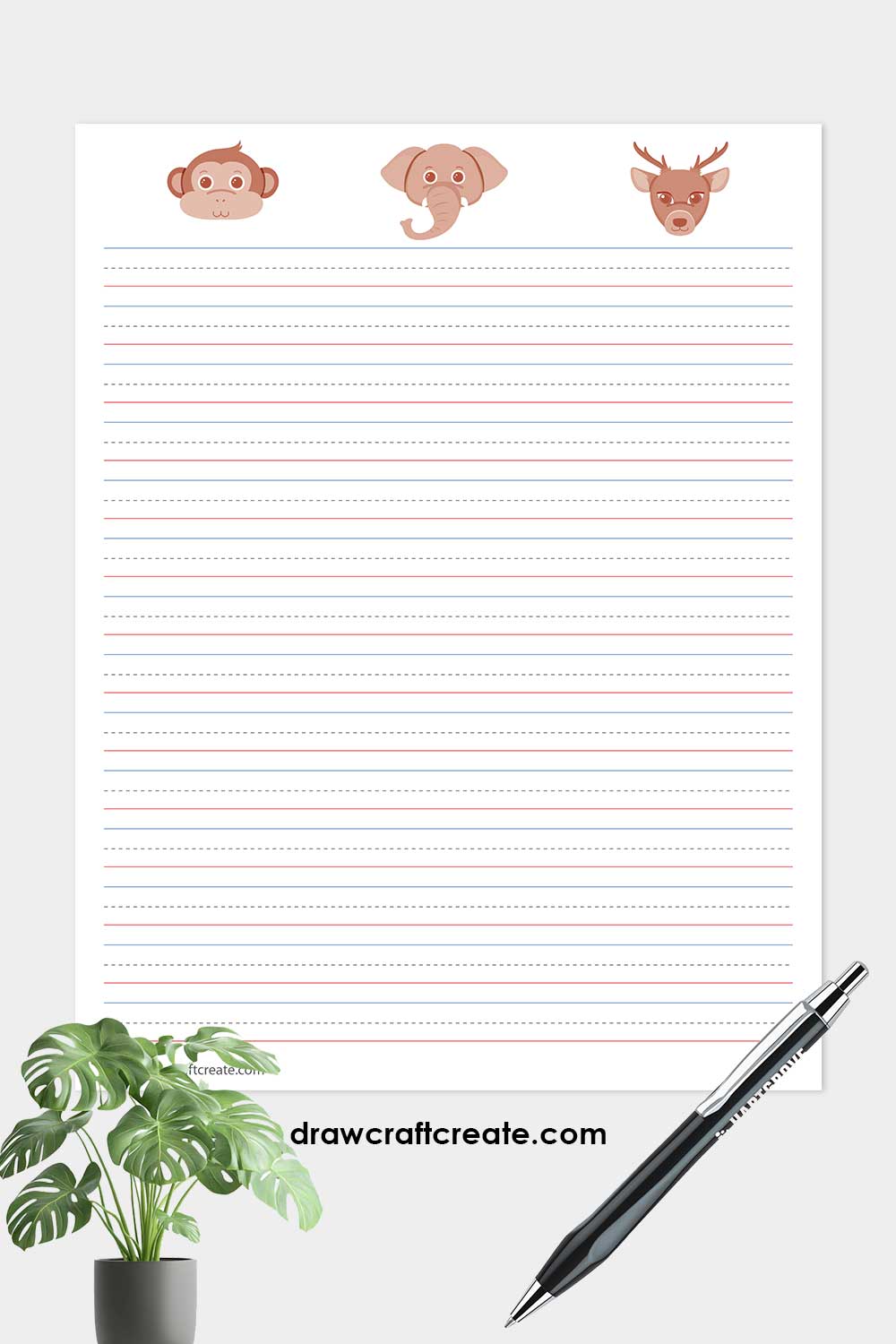 printable kindergarten lined paper with animal color