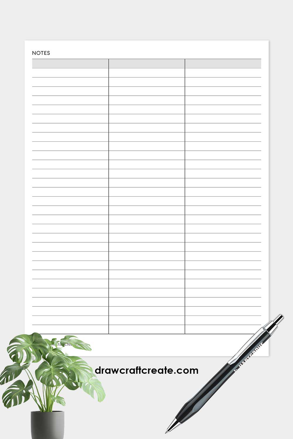 printable lined paper table-3 column