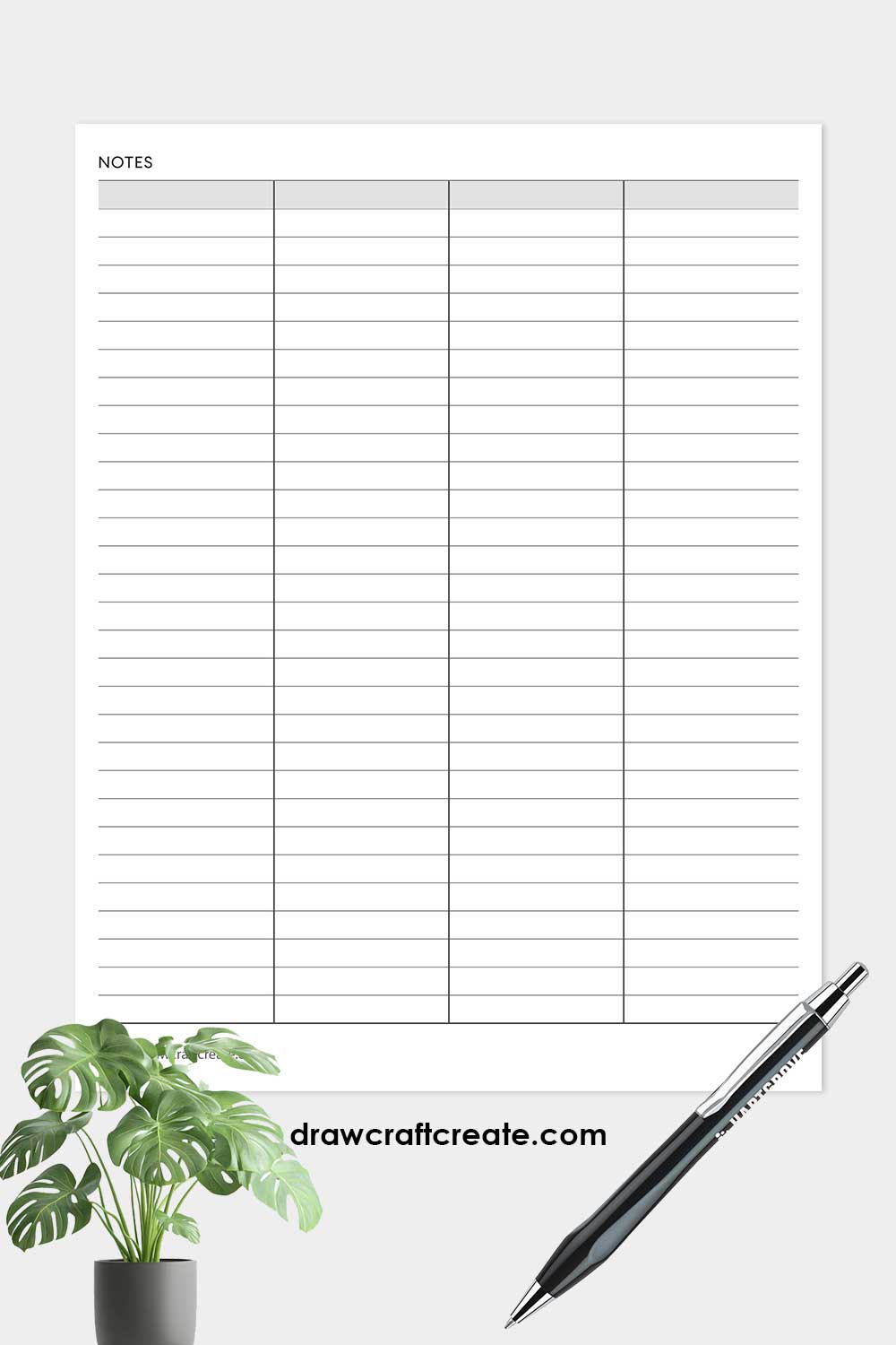 printable lined paper table-4 column