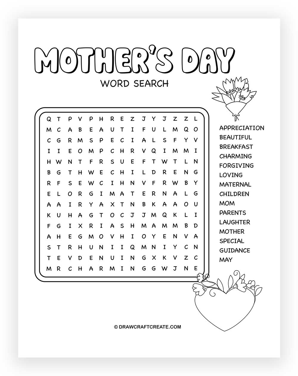 printable mothers day word search