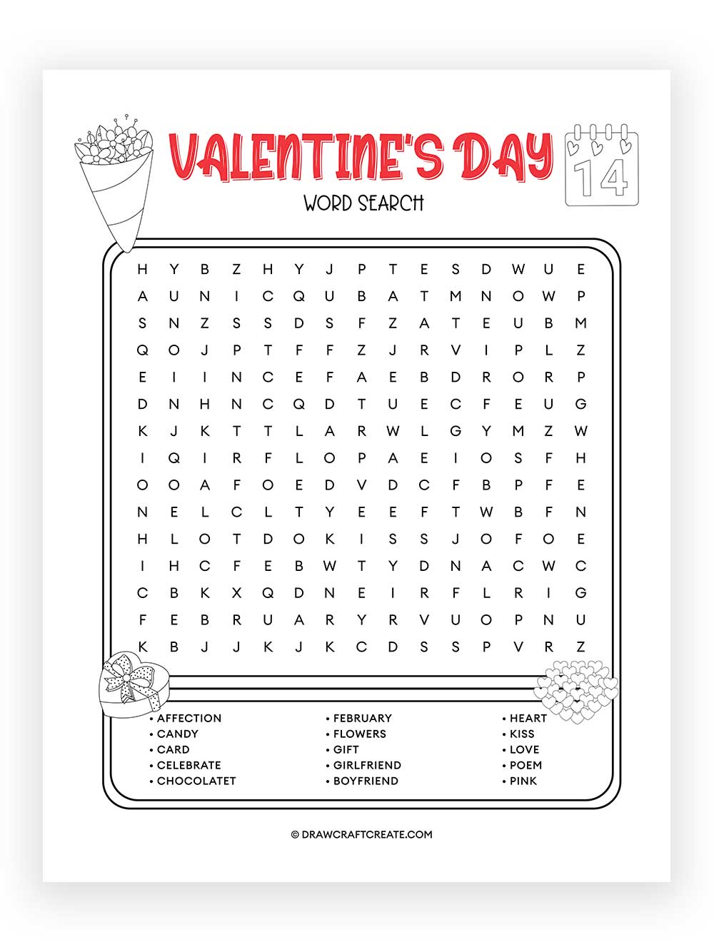 printable valentines day word search