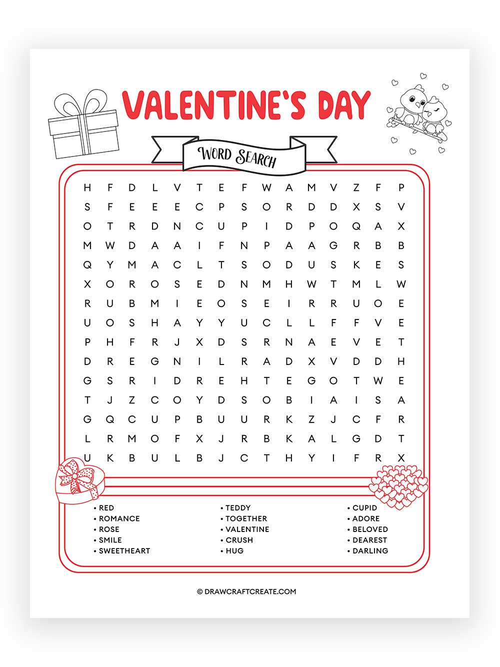 printable valentines day word search