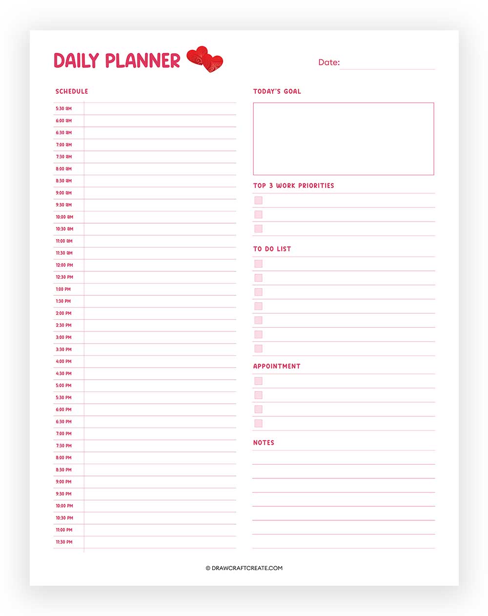 valentines day daily planner