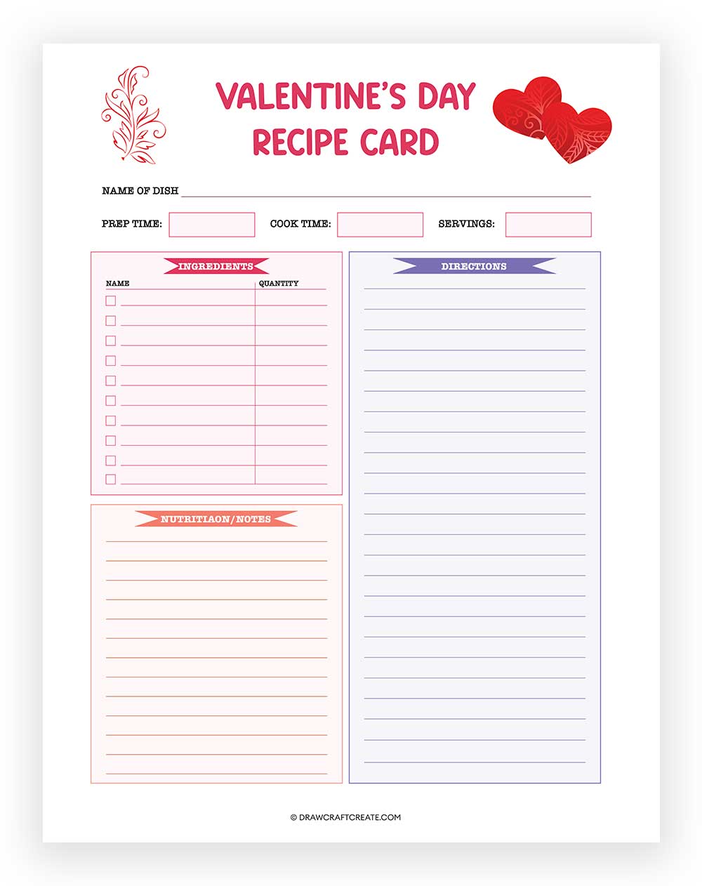 valentines day recipe card