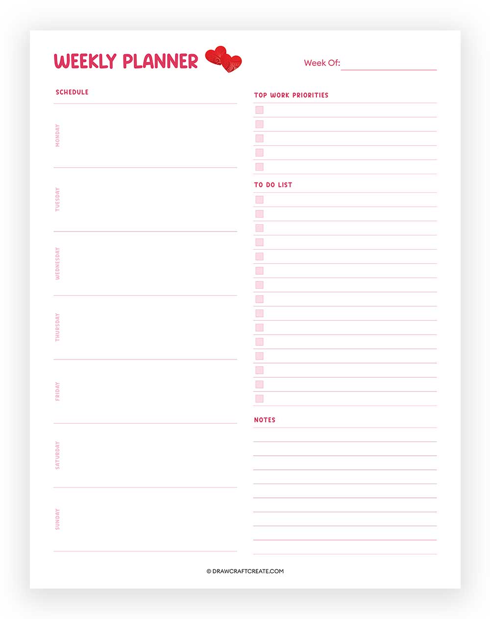 valentines day weekly planner