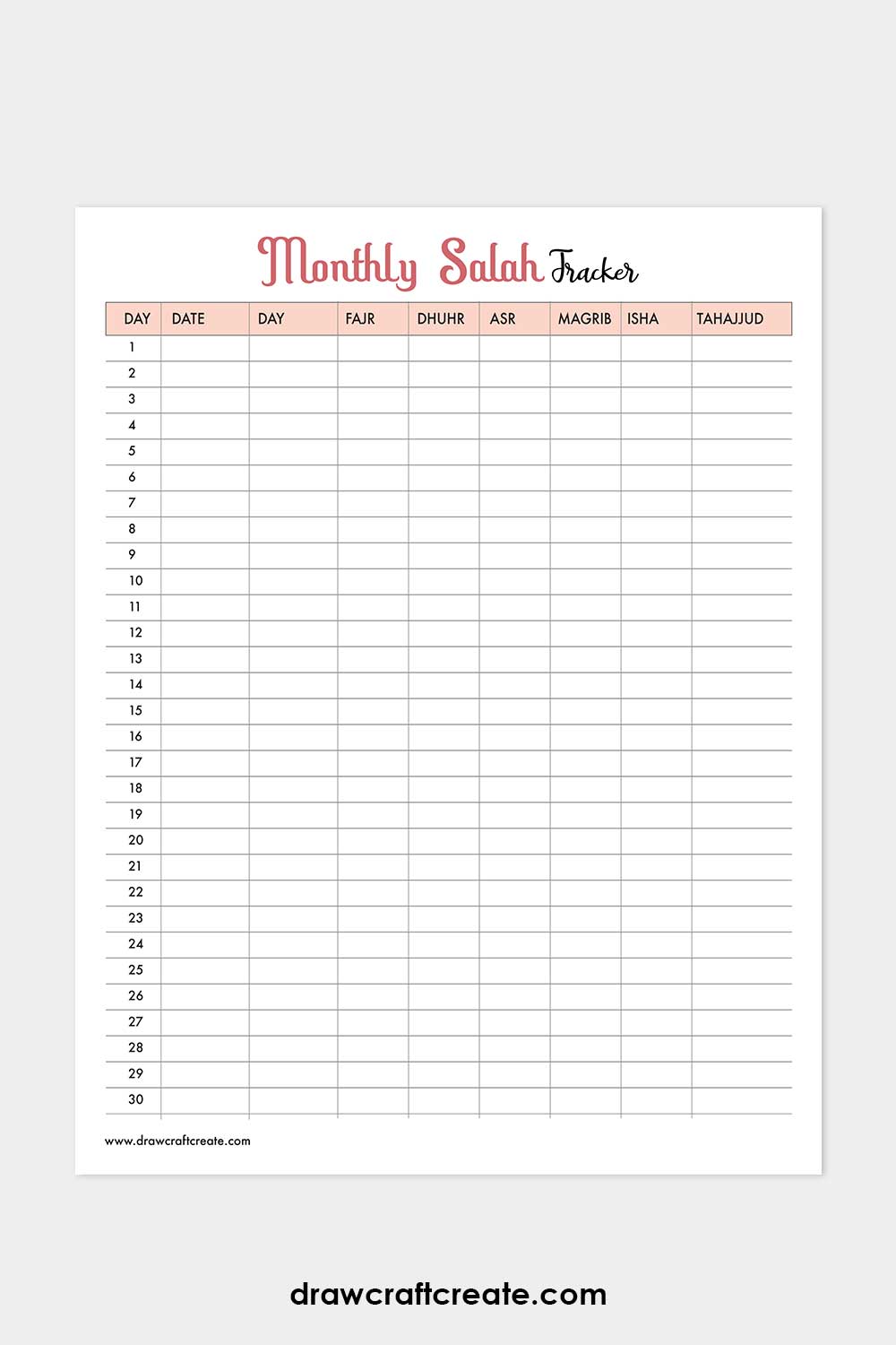 monthly salah tracker