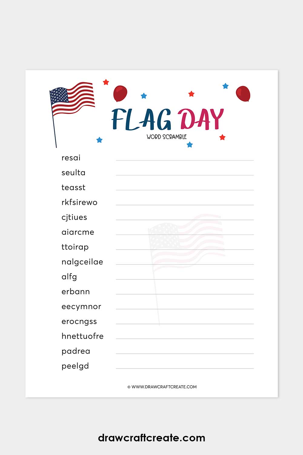 Printable Flag Day Word Scramble