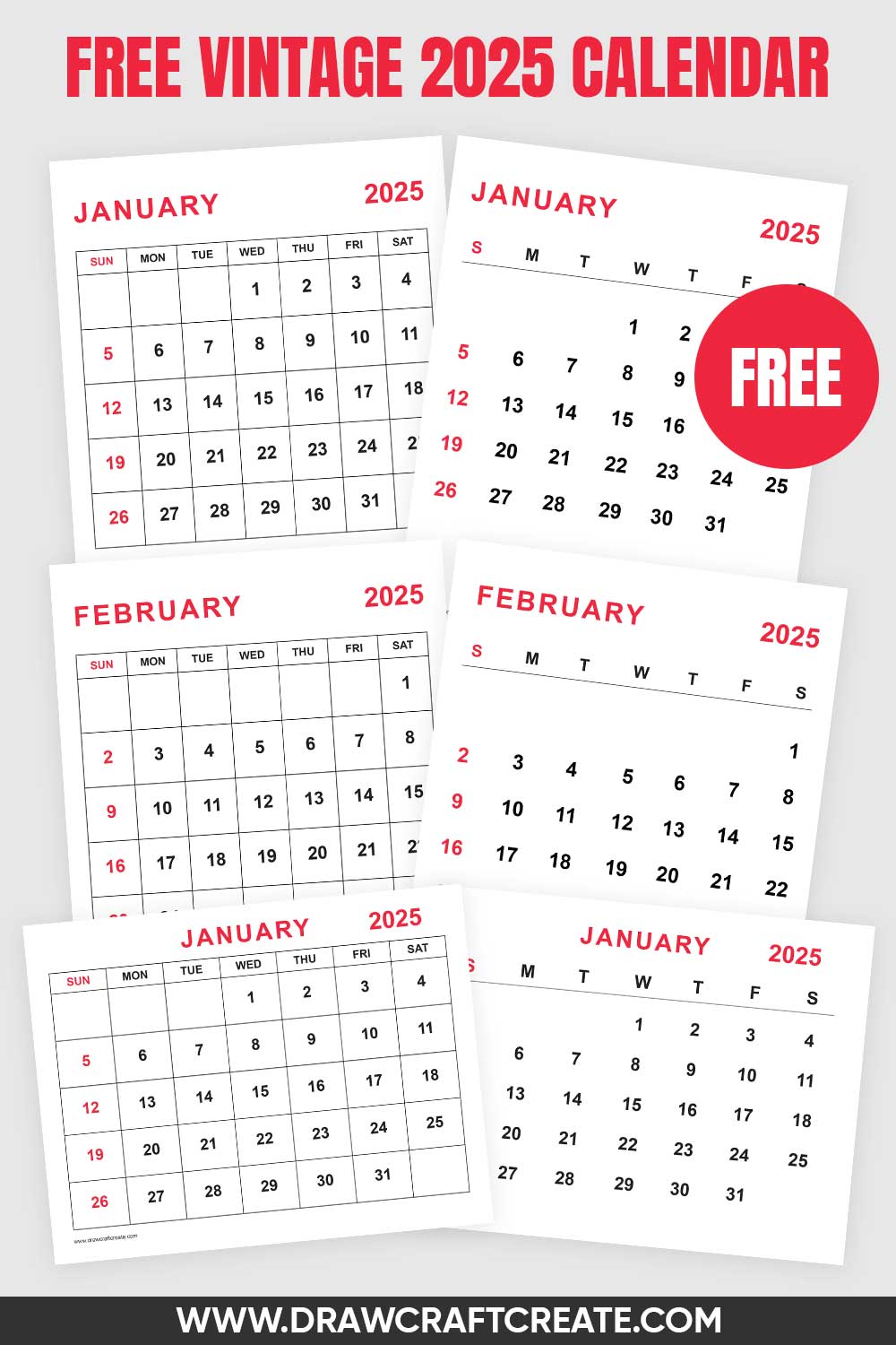 Printable Vintage Calendar 2025