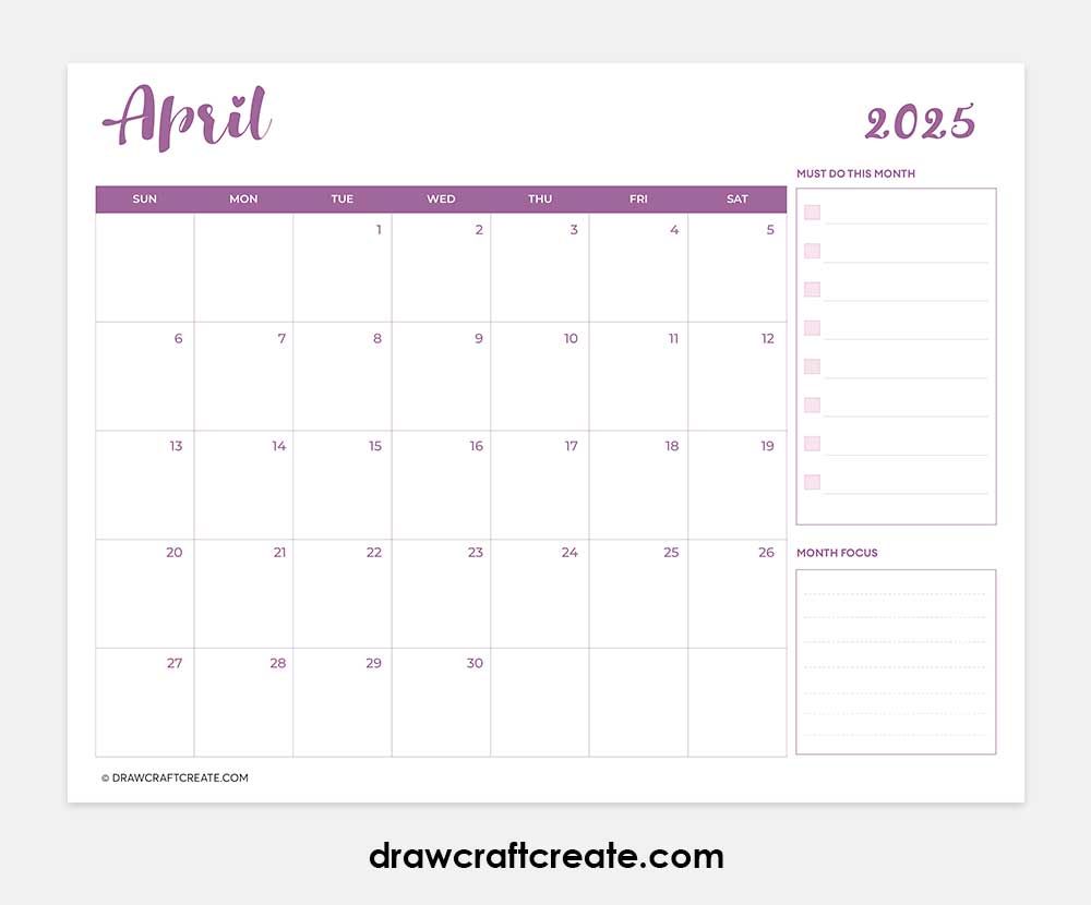 april 2025 calendar