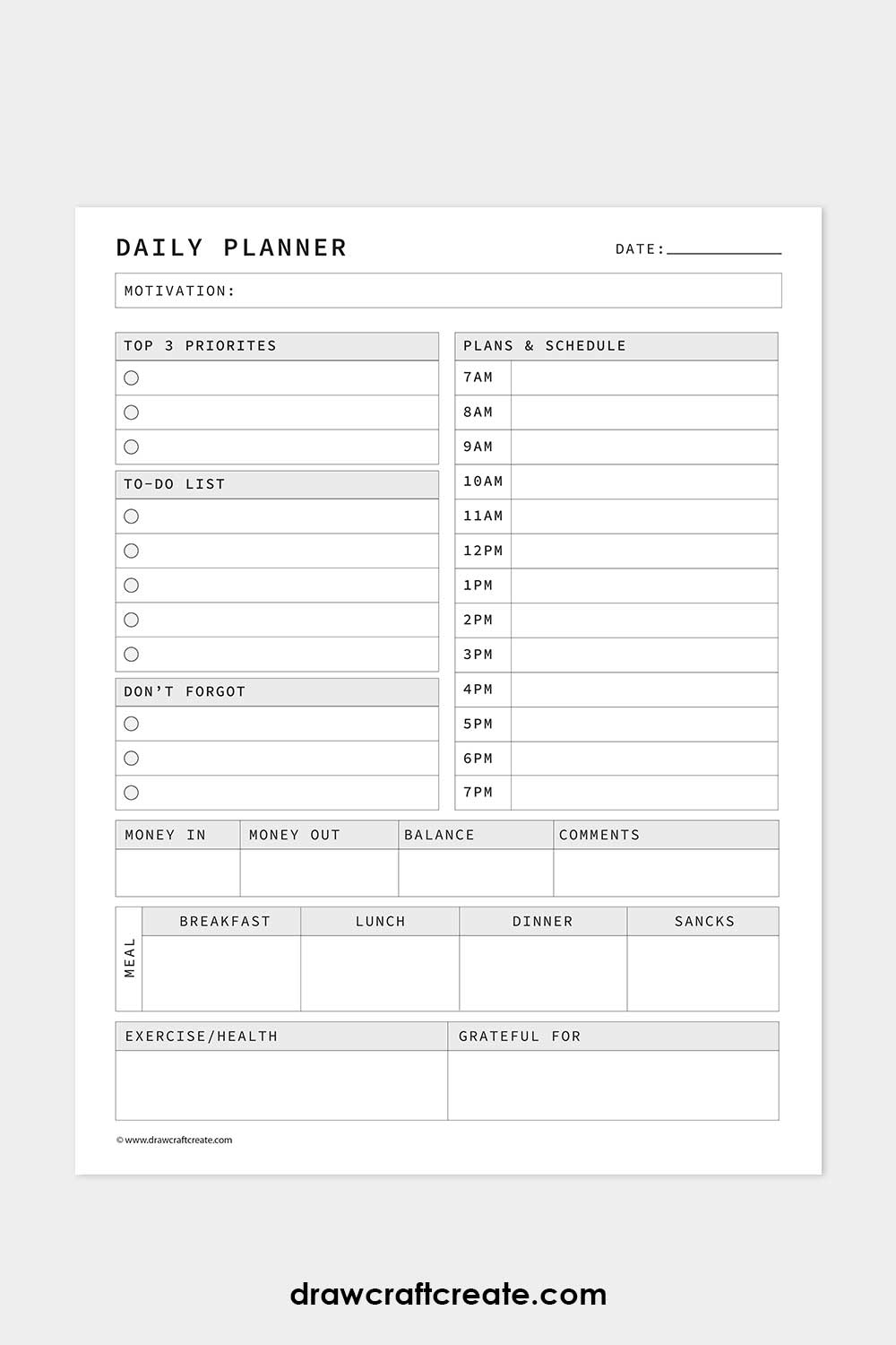 free daily planner template