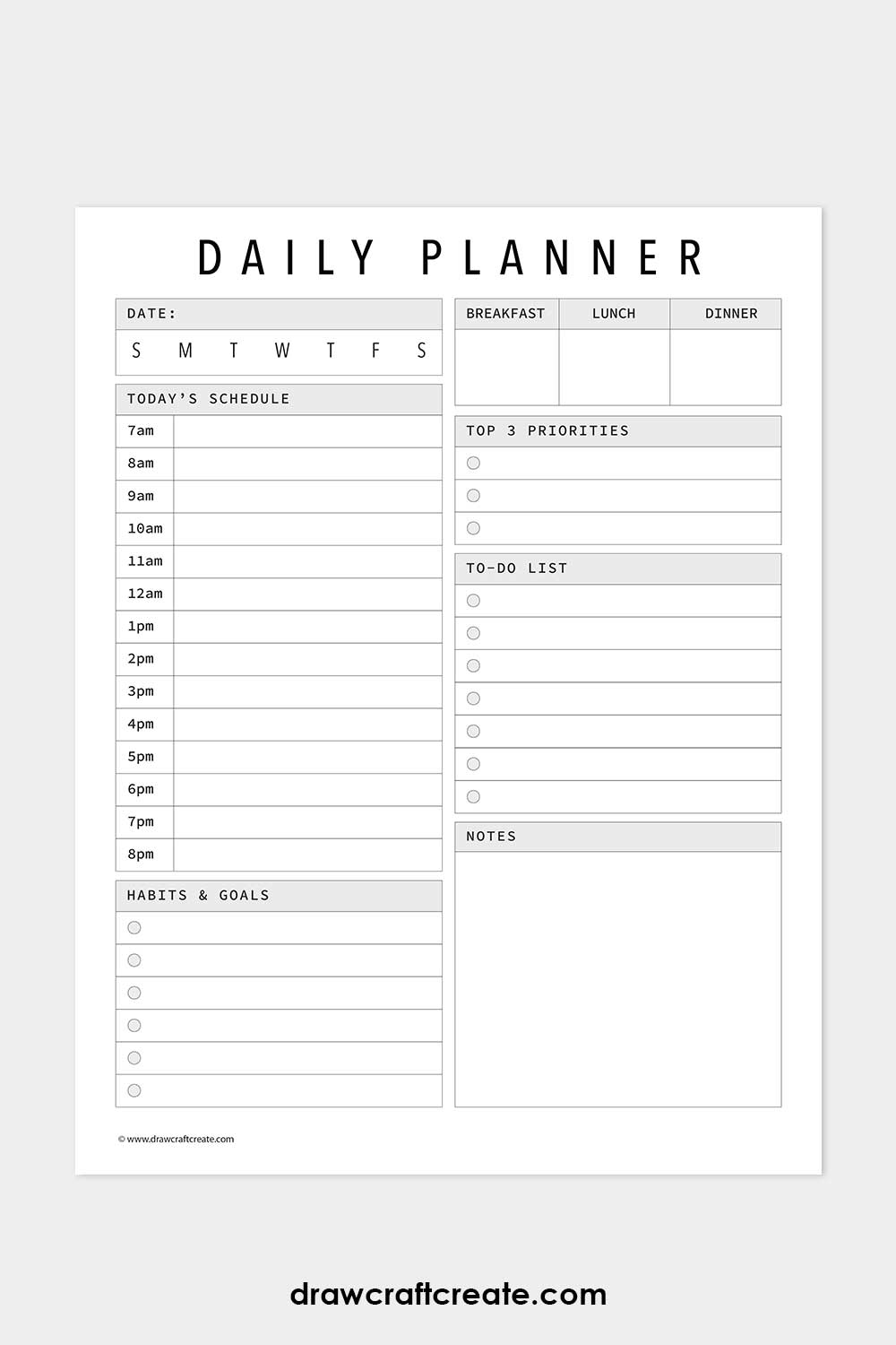 free daily planner template