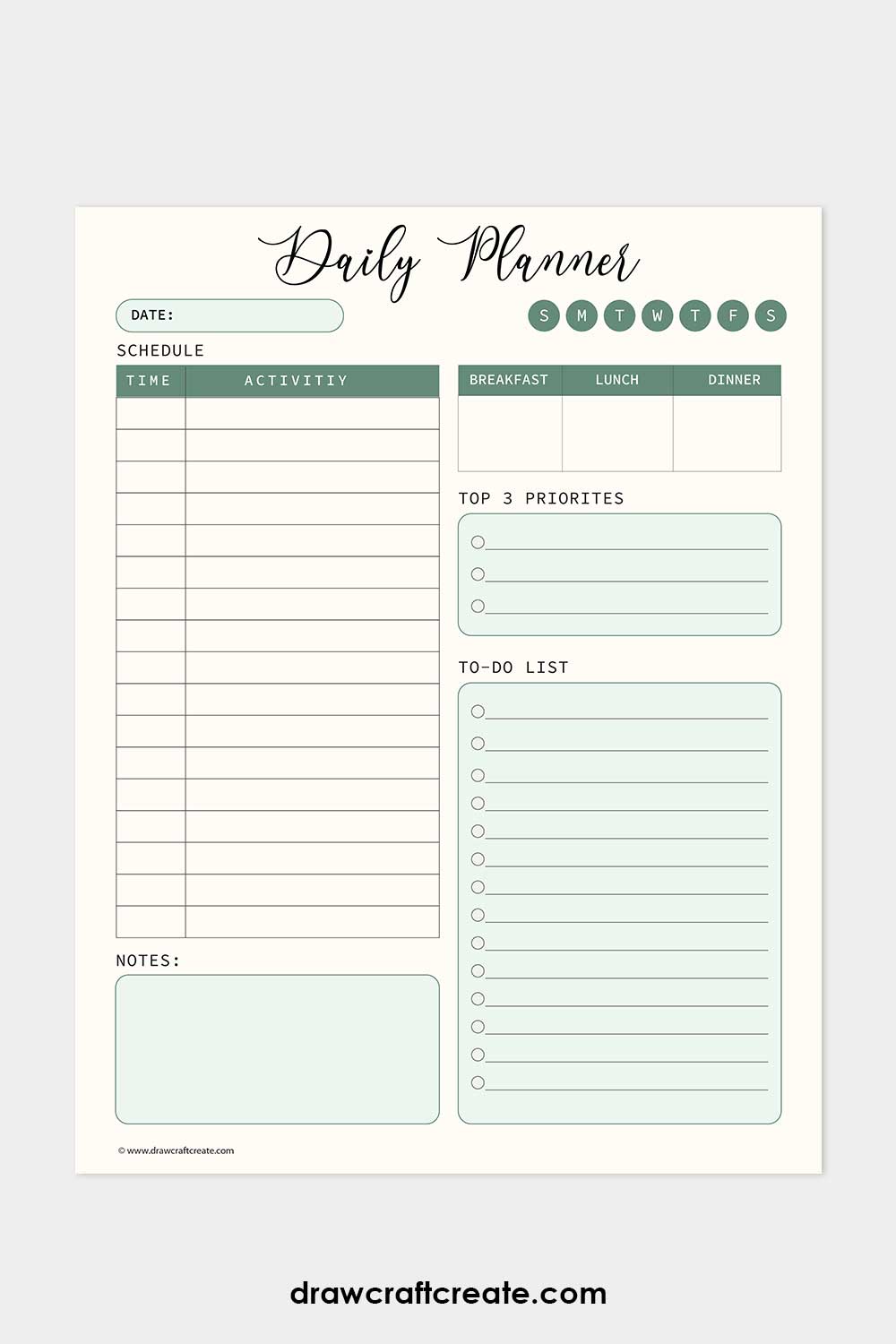 free daily planner template