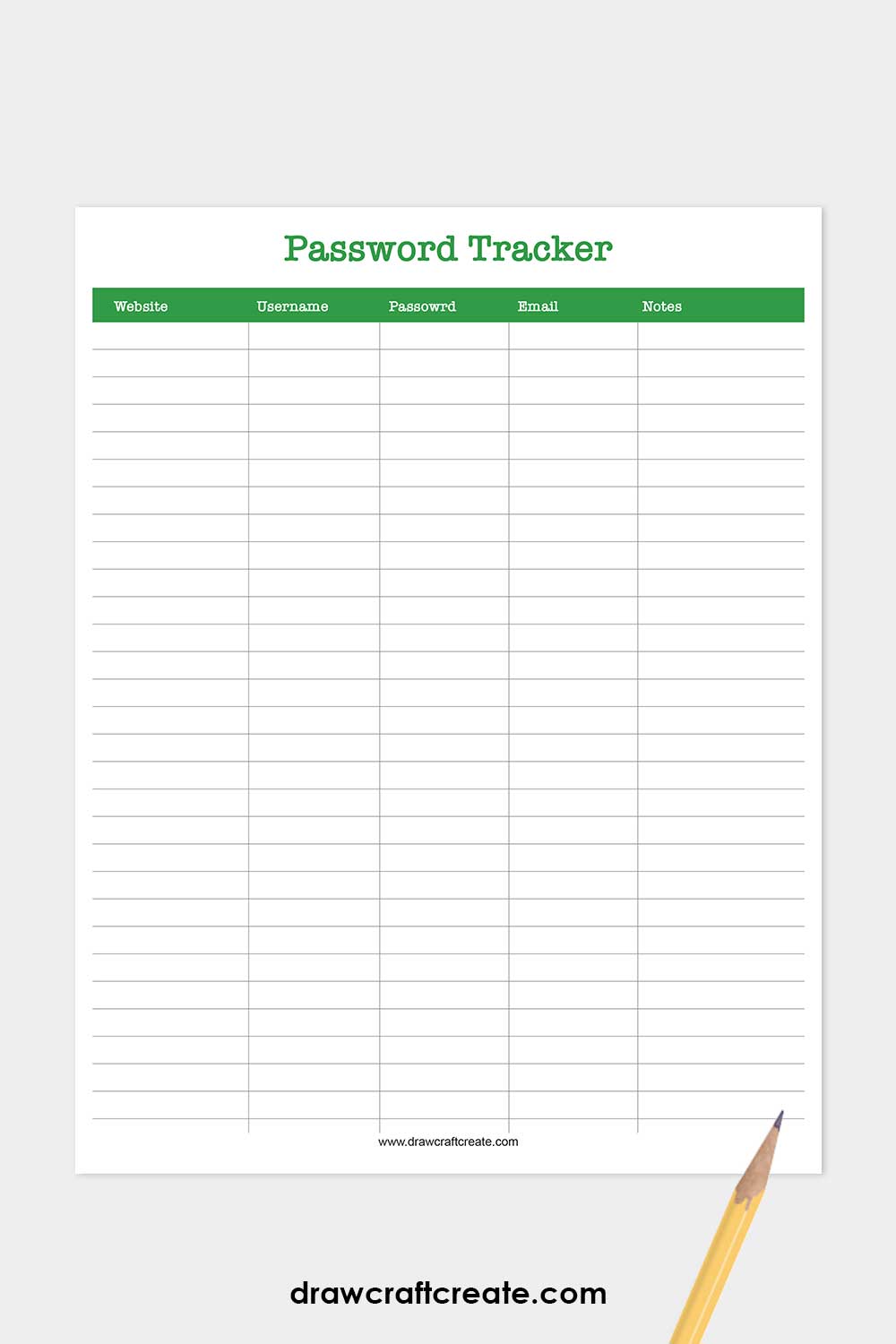 password tracker printable template