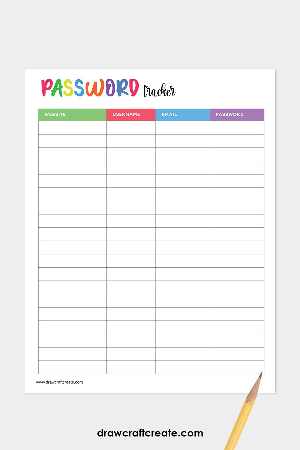 password tracker printable template