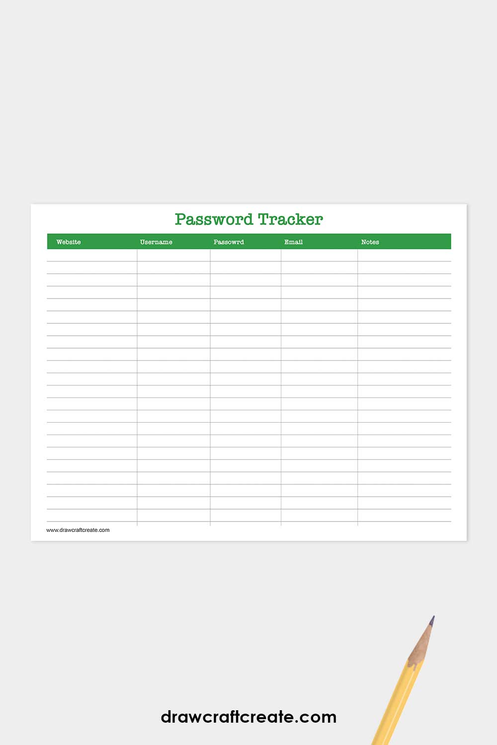 password tracker printable template