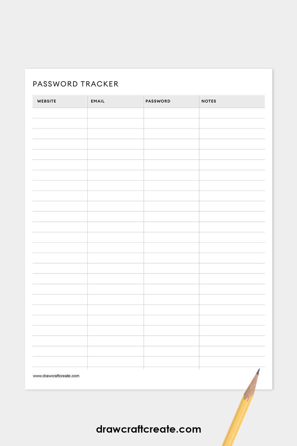 password tracker printable template